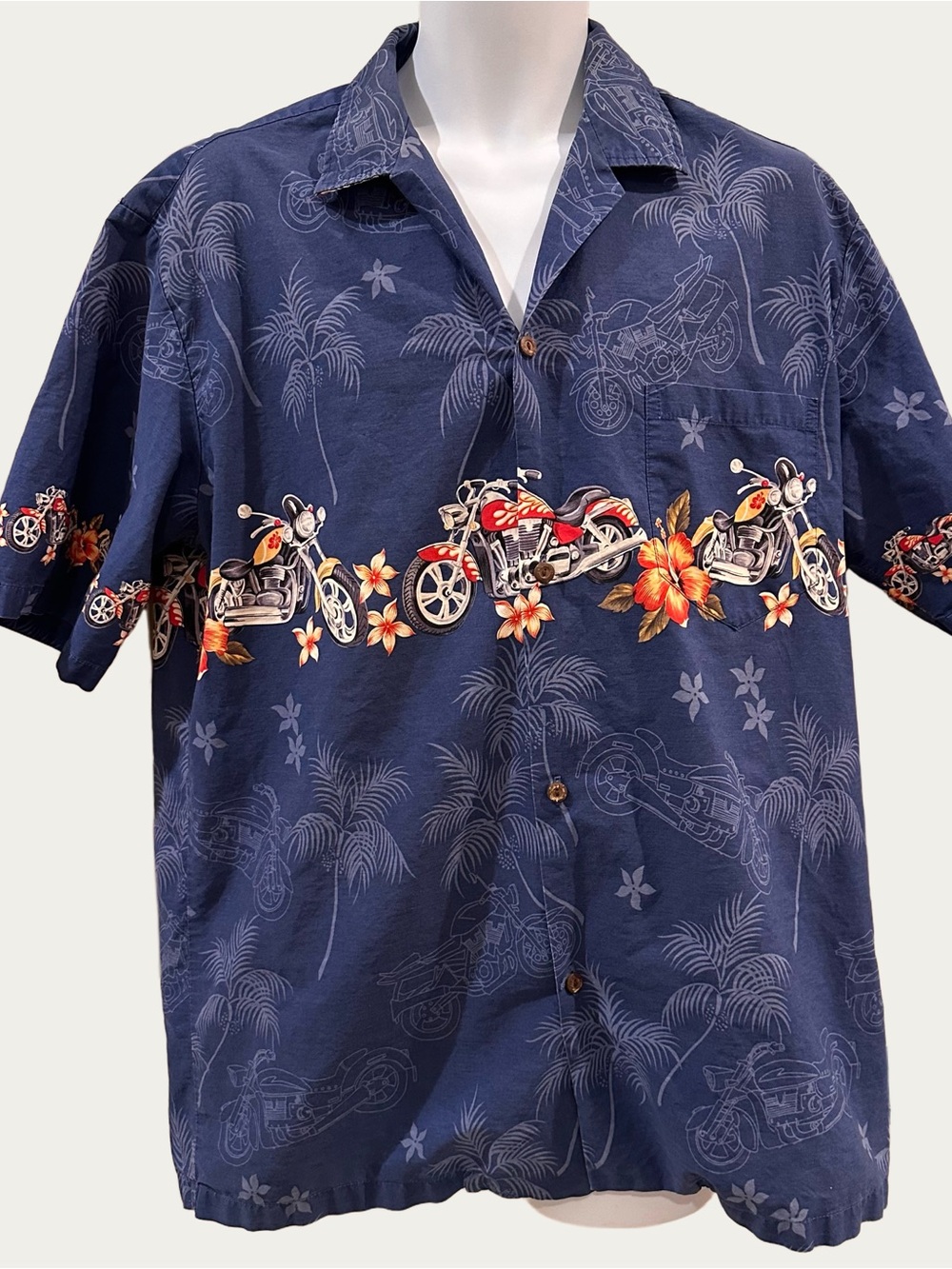 Winnie Fashion Vintage Hawaiian Aloha Shirt With Motorcycles XL